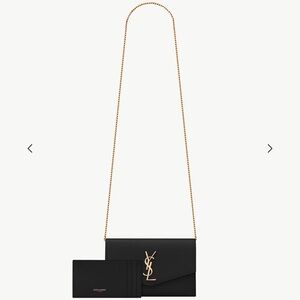 YSL UPTOWN CHAIN WALLET IN GRAIN DE POUDRE EMBOSSED LEATHER BLACK